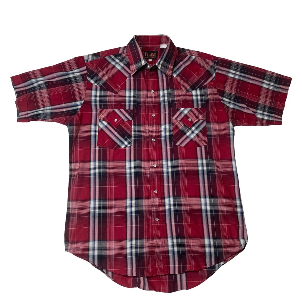 Plains Western Wear Mens Medium‎ Plaid Short Sleeve Western Shirt